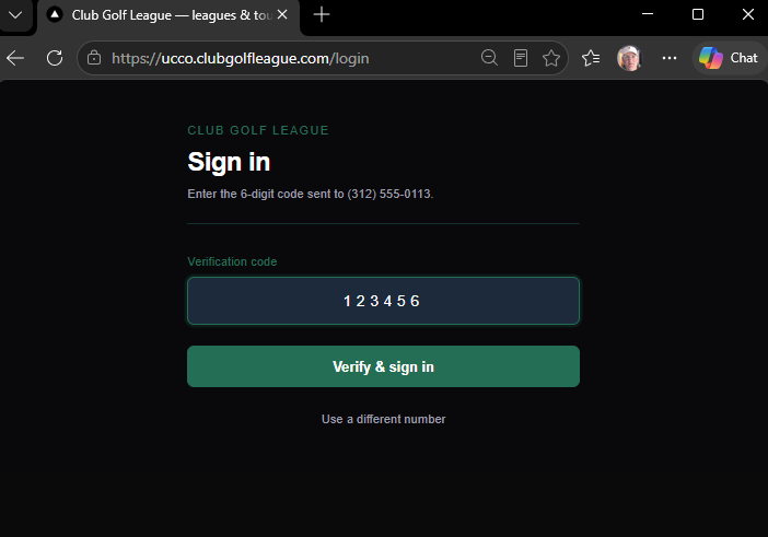 Verification screen: the member enters the 6-digit one-time code sent to their phone.