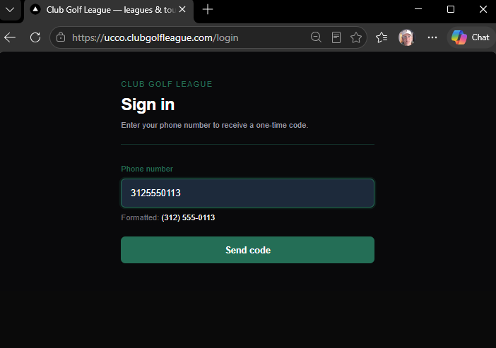 Sign-in screen: the member enters their own mobile phone number to receive a one-time code.